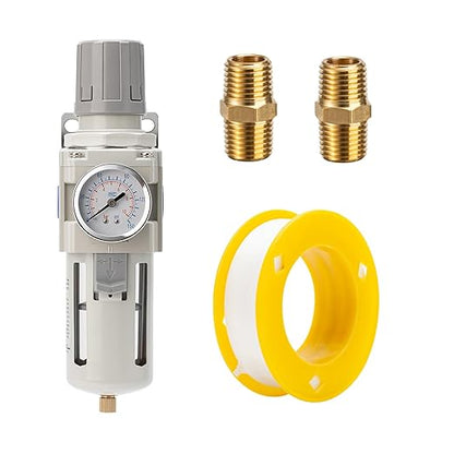 Air Compressor Water Separator Filter 3/4" NPT 0-150 PSI,Compressed Filter Regulator Combo,Poly Bowl,Semi-Auto Drain