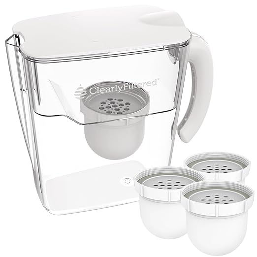 Clearly Filtered No.1 Filtered Water Pitcher/Updated Model/Targets 365+ Contaminants e.g. Fluoride Chlorine PFAS Microplastics Lead Arsenic BPA/BPS Free (Pitcher + 3 Filter Packs)