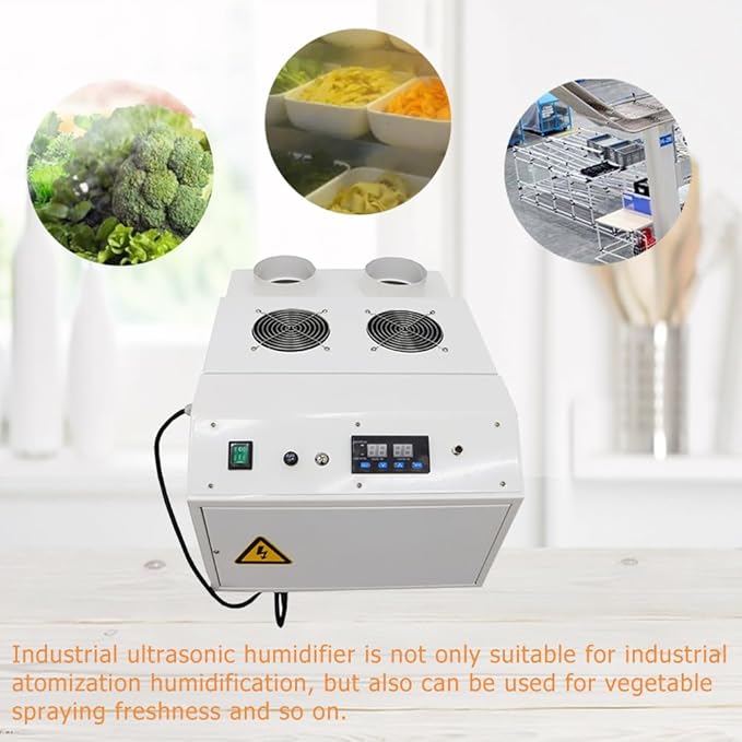 Commercial Ultrasonic Humidifier 12kg/h Portable Continuous Cool Mist Maker Industrial Humidifier with Humidistat and Remote Sensor for Greenhouse Large Room Two Mist Outlet