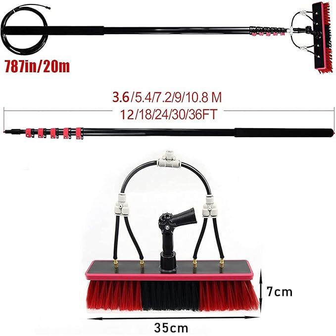 Spray Bar Kit Window Cleaning Brush, Outdoor Window Glass Solar Panel Cleaning,Extendable Cleaner For Greenhouse Roofs, Cleaning Photovoltaic And Solar Panels/35Cmbrushhead/12M/3,35cmbrushhead,6M/20F