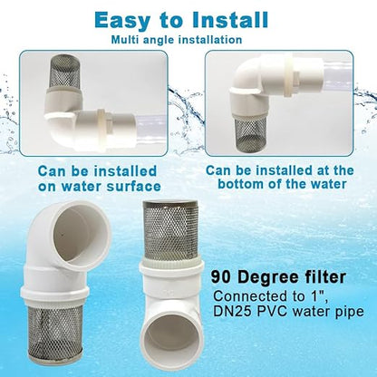 Cotonlake1 inch Stainless Steel Filter Cover Connected to 90 degree elbow 1" /DN25 PVC Water Pipe, Suction Strainers Used to Remove Debris and Reduce Solid Entry (1pcs)