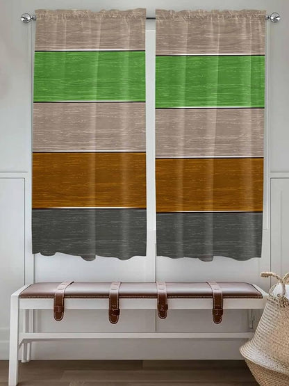 Farm Gray Green Brown Wood Grain Window Valance Curtains, Rustic Wooden Plank Light Filtering Kitchen Valance with 3-inch Rod Pocket for Living Room Bathroom Bedroom,2 Panel,42x63In