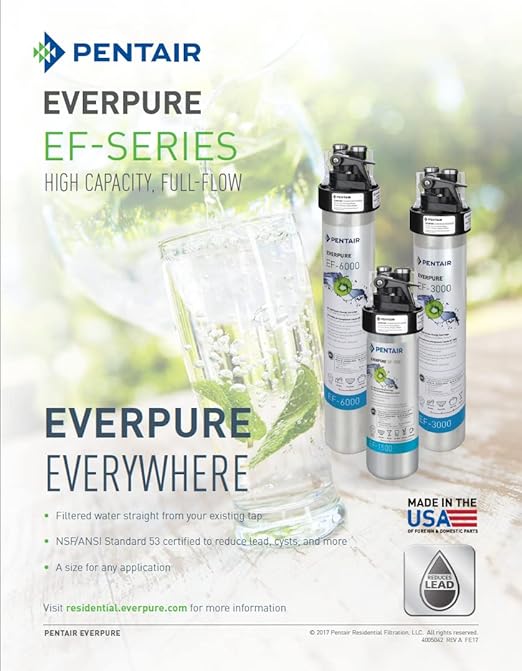 Pentair Everpure EF-3000 Quick-Change Filter Cartridge, EV985750, For Use in Everpure EF-3000 Full Flow Drinking Water System, 3,000 Gallon Capacity, 0.5 Micron
