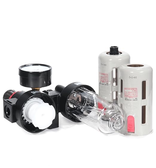 Compressed Air Filter Regulator Lubricator Combo Airtac BFC4000 1/2''NPT 0-140 PSI with Pressure Gauge Semi-Auto Drain 3 in 1 Two FR.L Unit