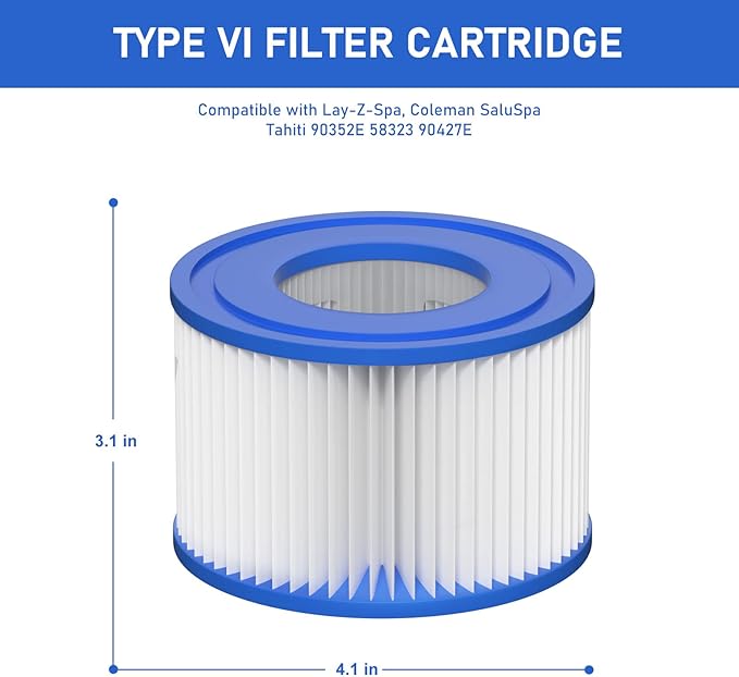 Type VI Hot Tub Filter Cartridge Compatible with Lay-Z-Spa, Coleman SaluSpa 90352E, 58323E, 58323 Swimming Pool Pump (16 Pack)