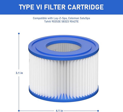 Type VI Hot Tub Filter Cartridge Compatible with Lay-Z-Spa, Coleman SaluSpa 90352E, 58323E, 58323 Swimming Pool Pump (16 Pack)