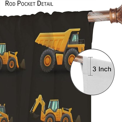 Kids Construction Window Curtains, Construction Machinery Equipment Mode of Transport Bulldozer Tractor Windows Curtain for Children Teens Room Decor 52x84in (30% Blackout)