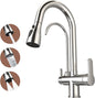 Kitchen Sink Faucet with Pull - Down Sprayer, 2 - Handle 3 - in - 1 Kitchen Sink Filter Faucet, Cold and Hot Mixer Drinking Water Faucet (3-in-1 Filter Faucet, Chrome)