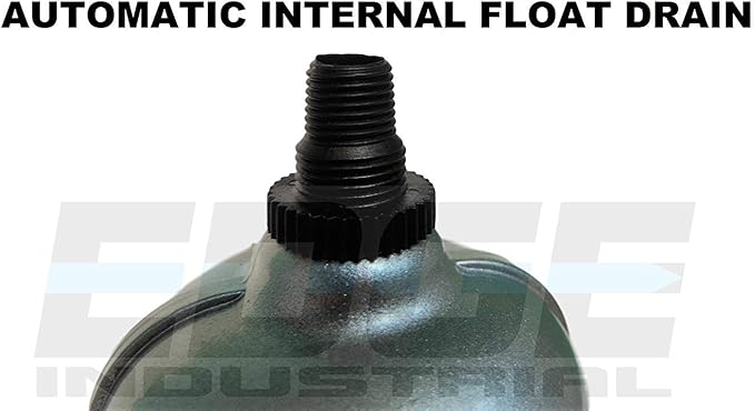 HEAVY DUTY INDUSTRIAL RATED HIGH FLOW PARTICULATE FILTER, IN-LINE WATER TRAP FOR COMPRESSED AIR LINE SYSTEMS, 5 MICRON WITH METAL BOWL AND AUTO DRAIN (3/4" NPT, 5oz)