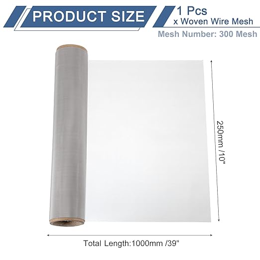 uxcell 300 Mesh 39" x 10" Woven Wire Mesh, 316 Stainless Steel Air Vent Filter Screen, Window Screen Mesh for DIY Projects Vents Cover Filtration Animals Fence