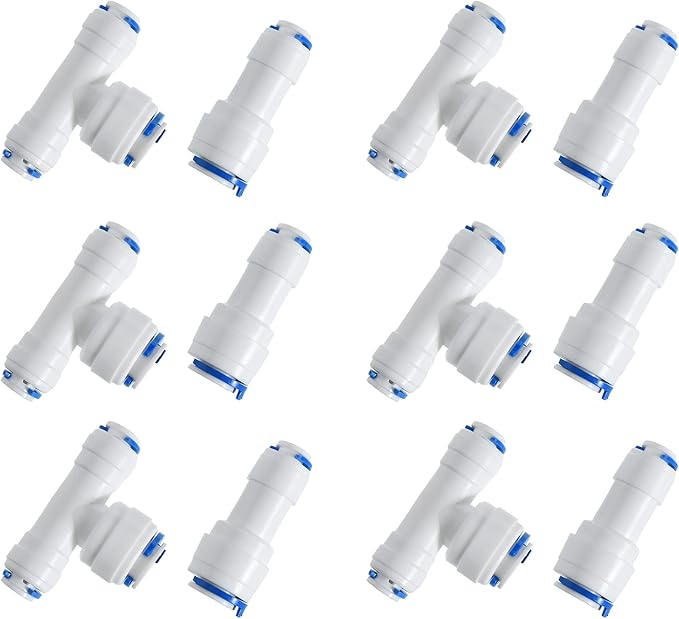 3/8-inch x 1/4-inch 6 pcs T and 6 pcs I Tube Quick Push in Connector for RO Water System (3/8-inch x 1/4-inch x 1/4-inch T)