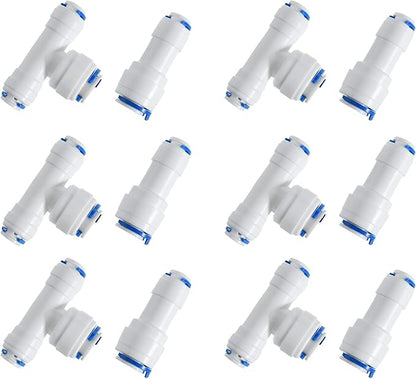 3/8-inch x 1/4-inch 6 pcs T and 6 pcs I Tube Quick Push in Connector for RO Water System (3/8-inch x 1/4-inch x 1/4-inch T)
