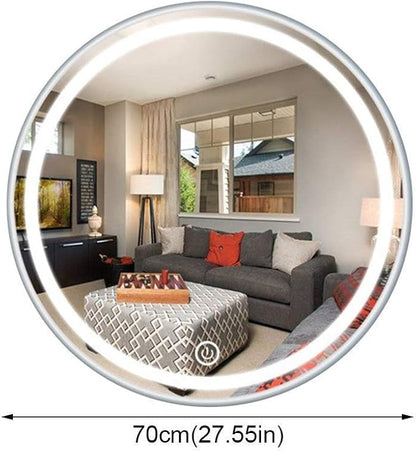 Round Waterproof LED Bathroom Wall Makeup Mirrors with White Light Sensor Touch Control and Demister Pad (Color : with Frame Size : 70cm) (with Frame 70cm)