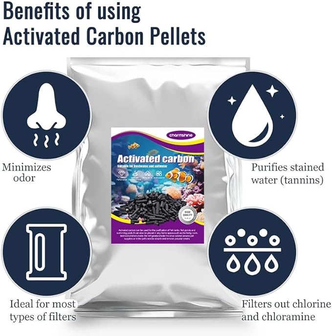 Activated Carbon Pellets for Aquarium Filter Media Activated Charcoal Bulk Fish Tank Charcoal Pellets Carbon Aquarium Filter for Fish Tanks, Freshwater,Saltwater (2.4lb with Mesh Bag)