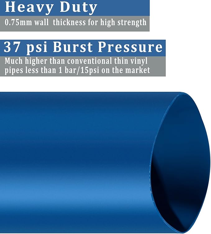 Pool Backwash Hose 1 1/2 inch × 100 ft Thicken Blue Water Discharge Pipe Lay Flat Tubing Hose for Backwash Pool Filter, Drain Pool Pond Water (1.5in-100ft)