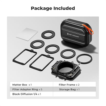 K&F CONCEPT Mini Matte Box +Black Mist 1/4 Filter Kit, DSLR Camera Matte Box with Carbon Fiber Top Flag Square Filters Trays with 67/72/77/82/95mm Adapter Rings, for 4x5.65 Square UV ND Filter