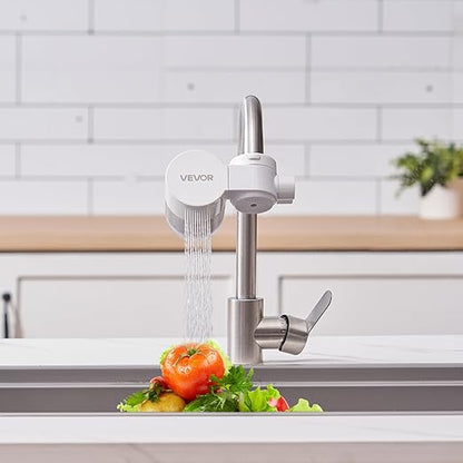 VEVOR Faucet Mount Water Filter, Horizontal Water Purifier for Sink Tap, Carbon Fiber Filters, Removes Chlorine Lead with 1 Filter, Fits Most Kitchen or Bathroom Faucets, White