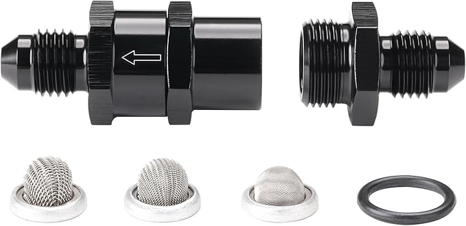 4AN Inline Fuel & Oil Feed Filter Set with 30 80 150 Micron Elements Aluminum Black