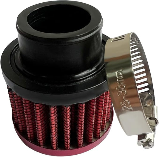 25mm Universal Air Intake Filter, 1" Intake Cold Air Filter, Auto Breathe Filter Vent Crankcase Cleaner with Adjustable Clamp-On Breather, Fits Car Motorcycle (Red)