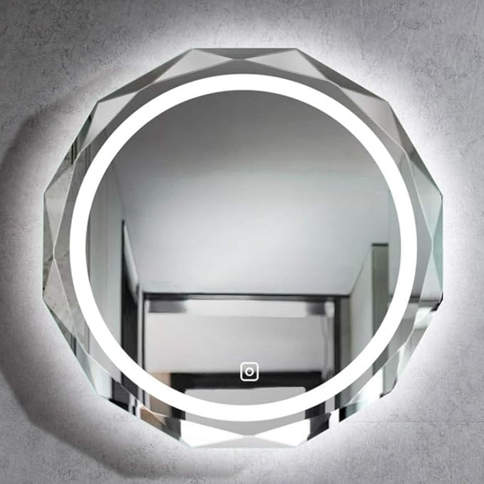 LED Bathroom Mirror with Lights and Demister Pad Wall Mounted Touch Sensor Bathroom Mirrors Anti Fog for Makeup Cosmetic Miroir Antidéflagrant (White Light 60cm)