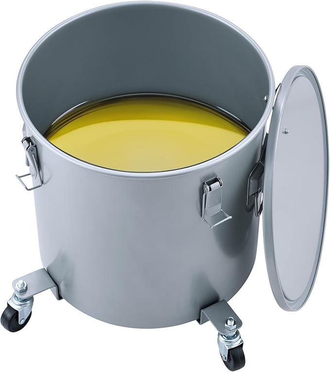 VEVOR 10 Gallon Fryer Grease Bucket, Oil Disposal Bucket Caddy on Wheels, Rust-proof Coated Carbon Steel Fryer Oil Transport Container with Filter Bag, Lid & Lock Clips for Cooking Oil Filtering