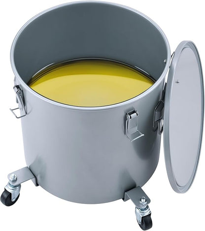 VEVOR 10 Gallon Fryer Grease Bucket, Oil Disposal Bucket Caddy on Wheels, Rust-proof Coated Carbon Steel Fryer Oil Transport Container with Filter Bag, Lid & Lock Clips for Cooking Oil Filtering