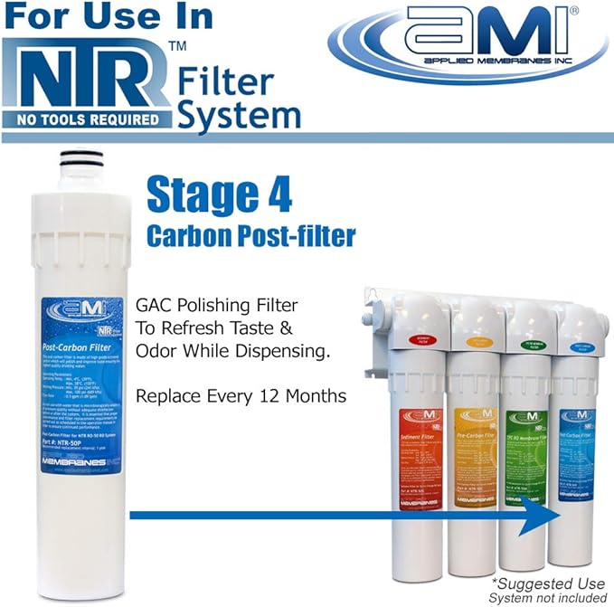 Carbon Polishing Filter for Applied Membranes NTR RO System | NTR-50P Replacement Water Filter Stage 4 for NTR-RO-50