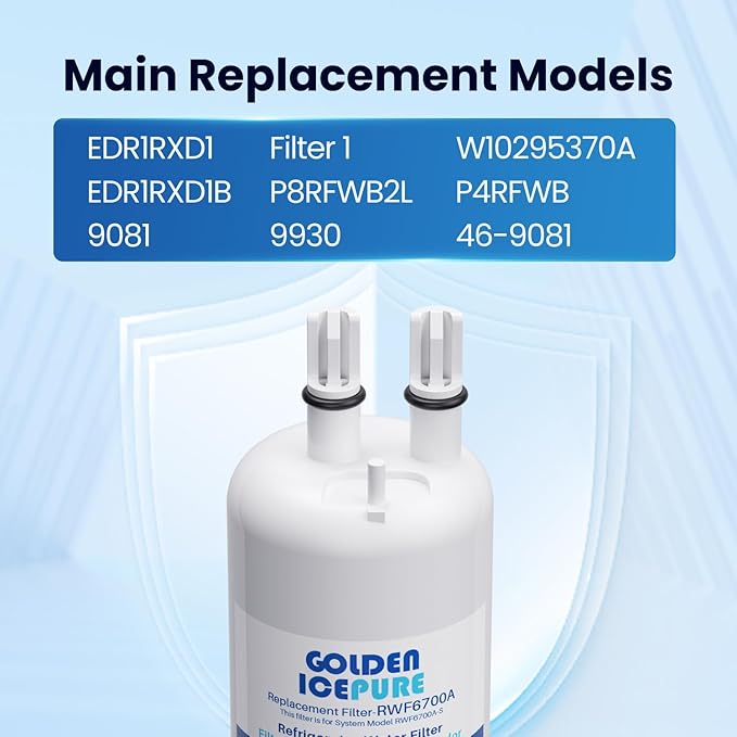 GOLDEN ICEPURE RWF6700A Refrigerator Water Filter Replacement for Everydrop® Filter 1, W10295370A with Air Filter Replacement for W10311524, FreshFlow AIR 1, 3 PACK