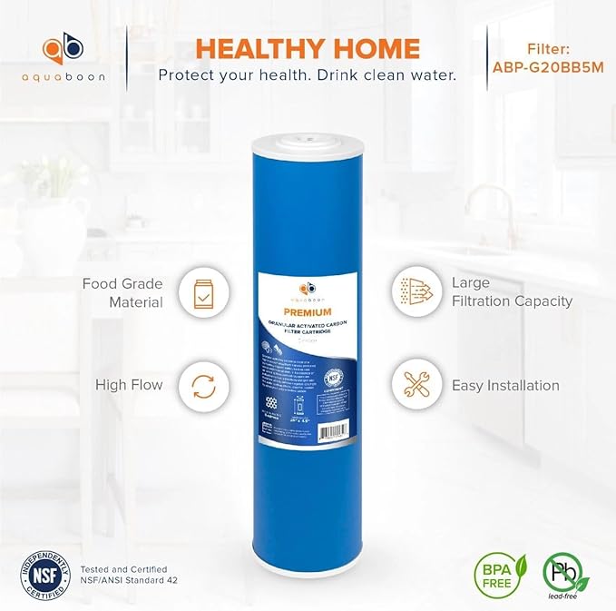 Aquaboon 5 Micron 20 x 4.5 Premium Granular Activated Carbon Water Filter Cartridge Replacement - GAC Filter Compatible with AP117, GAC-10, 1 Pack