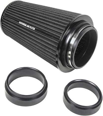 Universal 3/3.5/4" (75/89/100mm) High-Flow Air Filter, Reusable Cone Cold Air Intake, High Performance, Clamp-On Car High Flow Air Kit, Flange Diameter: 3/3.5/4 Inch, Height: 10 Inch, BLACK
