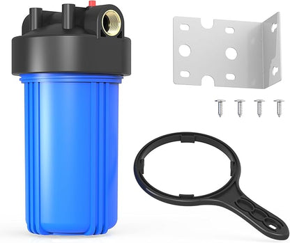 WHB10 Whole House Water Filter Housing, Fit 10"x4.5" Sediment etc Filters for Well and City Water, Big Filter Blue Pre-Filtration System for Home, 1" NPT Port, Pressure Release