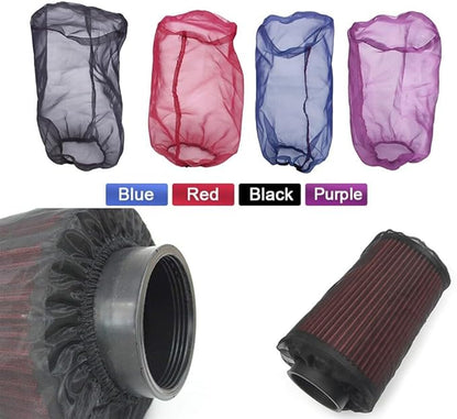 Intake Filter Mesh Cover Polyester Cloth Oilproof and Dustproof Cover Car Cold Air Filter Protector Cover Rain Sock Protective for Motorcycle Automotive (Type A Blue)