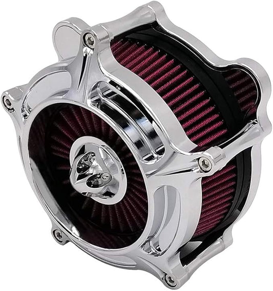 Harley Air Cleaner Turbine Intake Chrome Filter Kit Cnc Cut for Motorcycle Dyna 2000 - 2017 Softail 2000 - 2015 Touring 2000 - 2007 Fitment - B (Red)