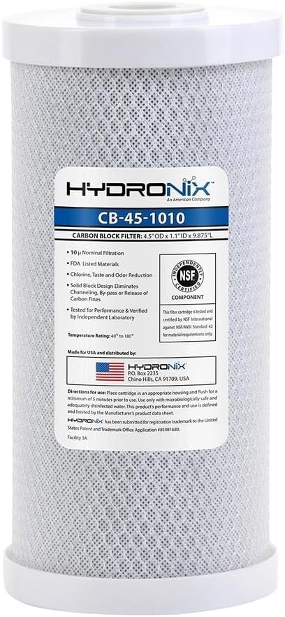 IPW Industries Inc- Hydronix™ (CB-45-1010)-CB - 10" x 4.5" Coconut Carbon Block Filter 10 Micron