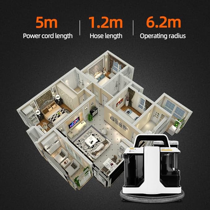 Portable Multifunctional Carpet Cleaning Machine,Electric Floor Scrubber and Vacuum Cleaner, Wet Dry Cleaning System, Black and White