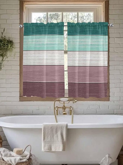 Retro Farm Woodcuts Texture Window Valance Curtains, Green Brown Gradient Light Filtering Kitchen Valance with 3-inch Rod Pocket for Living Room Bathroom Bedroom,2 Panel,42x54In