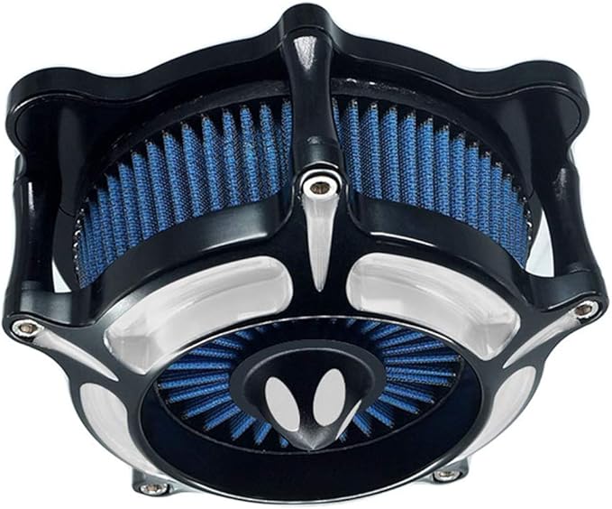 Motorcycle Air Filter Turbine Intake Cleaner Kit Cnc Cut Chrome for Harley Dyna 2000 - 2017 Softail 2000 - 2015 Touring 2000 - 2007 Fitment - B (Blue)