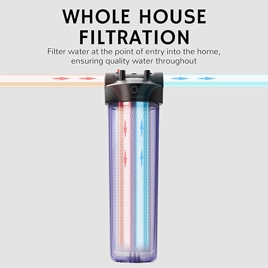 Airthereal Whole House Water Filter Housing, Sediment Filter for Well and City Water, 20"x4.5" Sediment Water Filter Cartridges with 3/4" NPT Port, Pre-Filtration System Includes 1-Pack CTO Filter