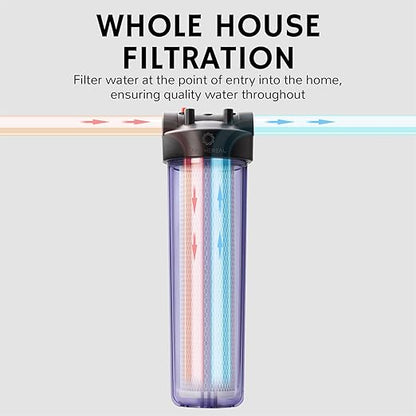Airthereal Whole House Water Filter Housing, Sediment Filter for Well and City Water, 20"x4.5" Sediment Water Filter Cartridges with 3/4" NPT Port, Pre-Filtration System Includes 1-Pack CTO Filter