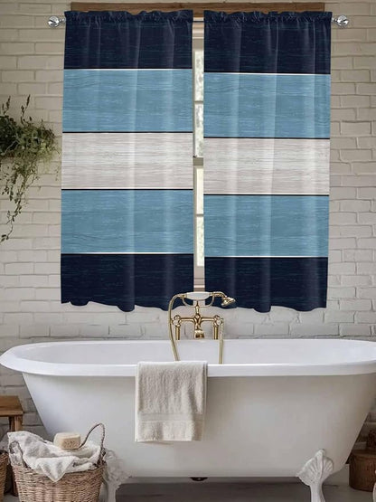 Vintage Country Woodcuts Window Valance Curtains, Blue Gradient Striped Light Filtering Kitchen Valance with 3-inch Rod Pocket for Living Room Bathroom Bedroom,2 Panel,42x63In