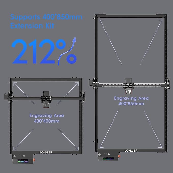 Longer RAY5 10W Laser Engraver with Air Pump, Limit Switch Kit and Y-Axis Extension Kit, Expand Working Area to 33.46" x 15.75", 3.5” Color Touch Screen, DIY Engraver Tool for Metal/Glass/Wood