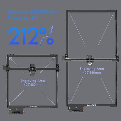 Longer RAY5 10W Laser Engraver with Air Pump, Limit Switch Kit and Y-Axis Extension Kit, Expand Working Area to 33.46" x 15.75", 3.5” Color Touch Screen, DIY Engraver Tool for Metal/Glass/Wood