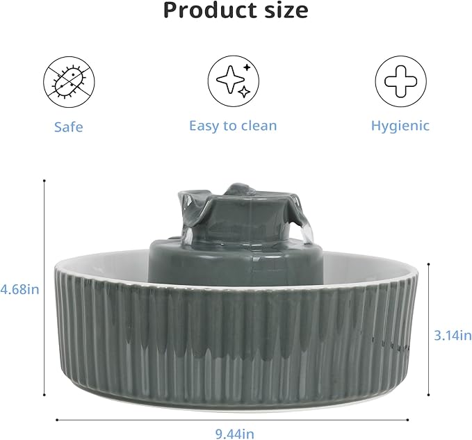 Ceramic Cat Water Fountain, 2.1L/71oz Cupcake Pet Water Fountain for Cats and Dogs, Automatic Pet Drinking Fountain with Pump, Filter & Foam (Dark Grey)