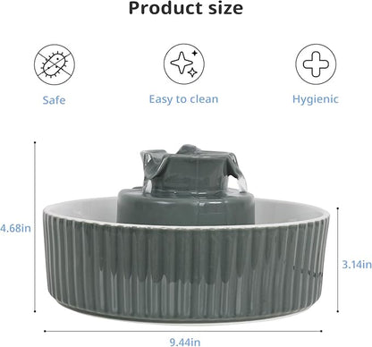 Ceramic Cat Water Fountain, 2.1L/71oz Cupcake Pet Water Fountain for Cats and Dogs, Automatic Pet Drinking Fountain with Pump, Filter & Foam (Dark Grey)