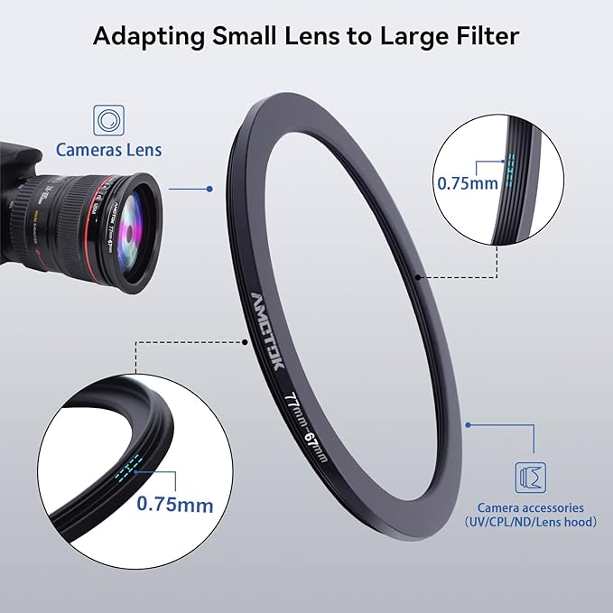 77mm Lens to 67mm Camera Lens Adapter,77mm to 67mm Filter Step-Down Ring Adapter Ring,Compatible All 67mm Filter Accessory