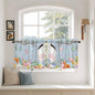 Easter Kitchen Tier Curtains 36 Inch Long 2 Panel Set,Rod Pocket Half Window Curtains Over Sink,Spring Watercolor Bunny Eggs Flower Wood Grain Blue Light Filtering Short Drapes Cafe 27.5"W x 36"L