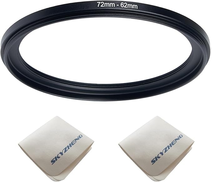 72mm Lens to 62mm Camera Lens Adapter 72mm to 62mm Step Down Ring Adapter Ring for All Brands of UV ND CPL, with Premium Lens Wiping Cloth 2 Pack (72mm-62mm)