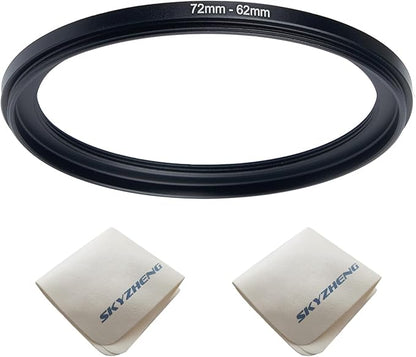 72mm Lens to 62mm Camera Lens Adapter 72mm to 62mm Step Down Ring Adapter Ring for All Brands of UV ND CPL, with Premium Lens Wiping Cloth 2 Pack (72mm-62mm)