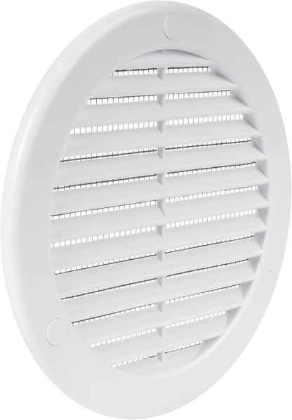Vent Systems 5" Inch (Opening Dimensions) - Pack of 2 - White Soffit Vent Cover - Plastic Round Air Vent Grille - Built-in Mesh Screen - HVAC Register Louver for Bathroom, Home, Kitchen