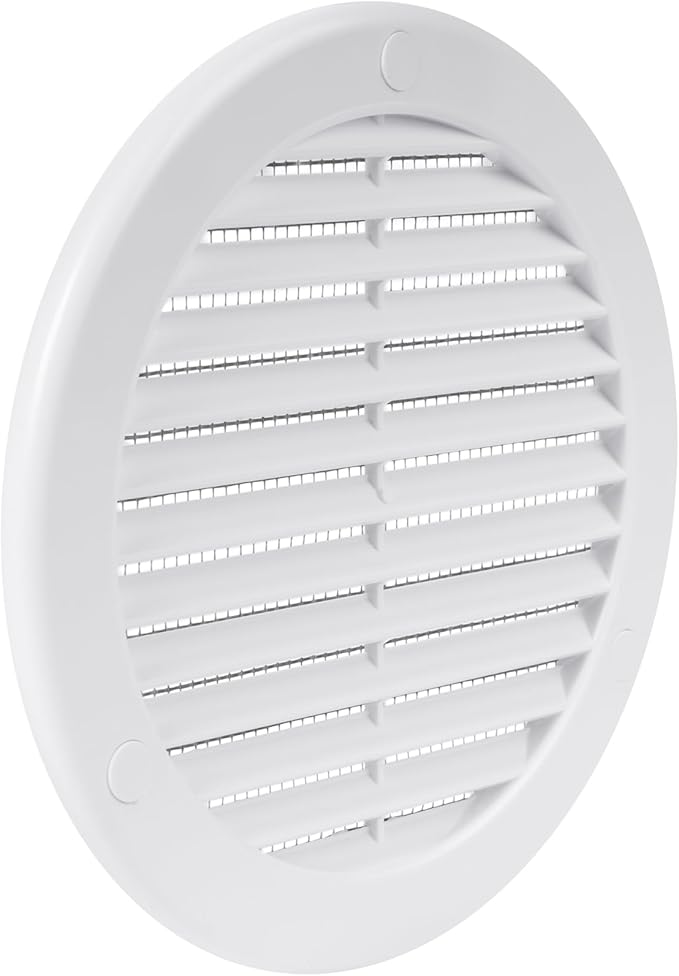 Vent Systems 5" Inch (Opening Dimensions) White Soffit Vent Cover - Plastic Round Air Vent Grille - Built-in Mesh Screen - HVAC Register Louver for Bathroom, Home, Kitchen